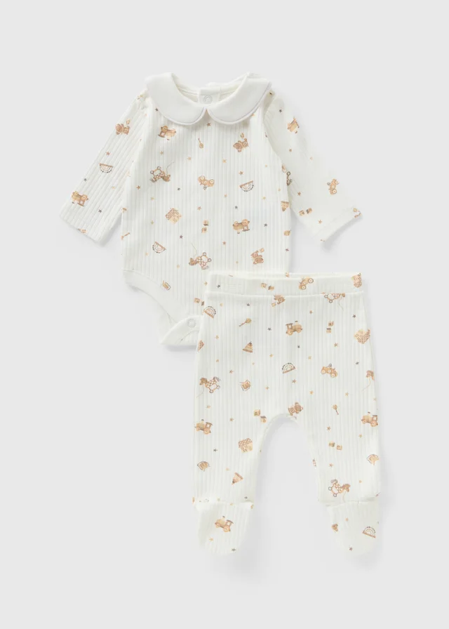 2 Piece Baby Cream Toy Ribbed Bodysuits & Legging Set (Newborn-12mths)