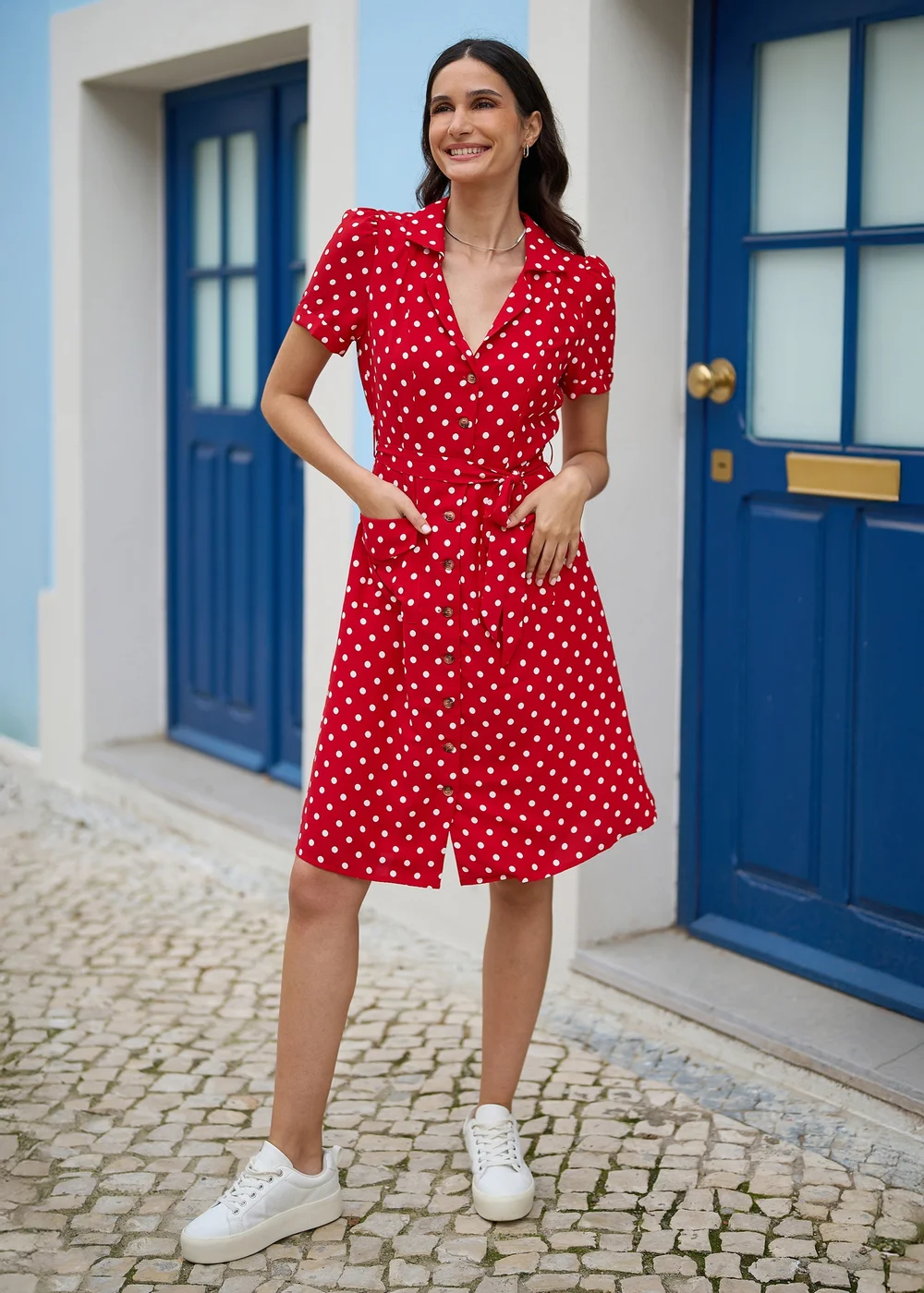 Yumi Red Retro Shirt Polka Dot Dress - 10 Image 1