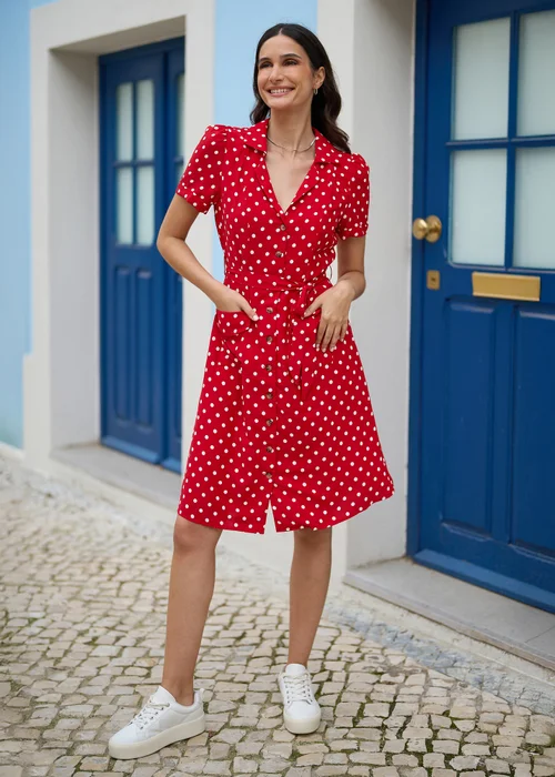 Yumi Red Retro Shirt Polka Dot Dress - 10 Image 1