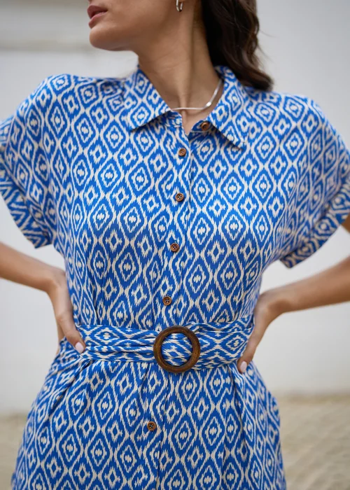 Yumi Blue Viscose Midi Shirt Dress With Matching Belt - 14 Image 2