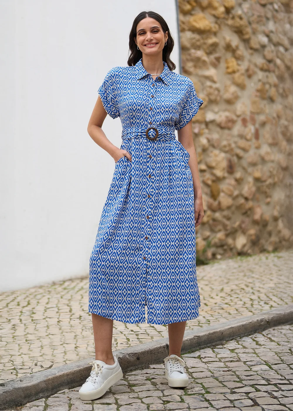 Yumi Blue Viscose Midi Shirt Dress With Matching Belt - 14 Image 1