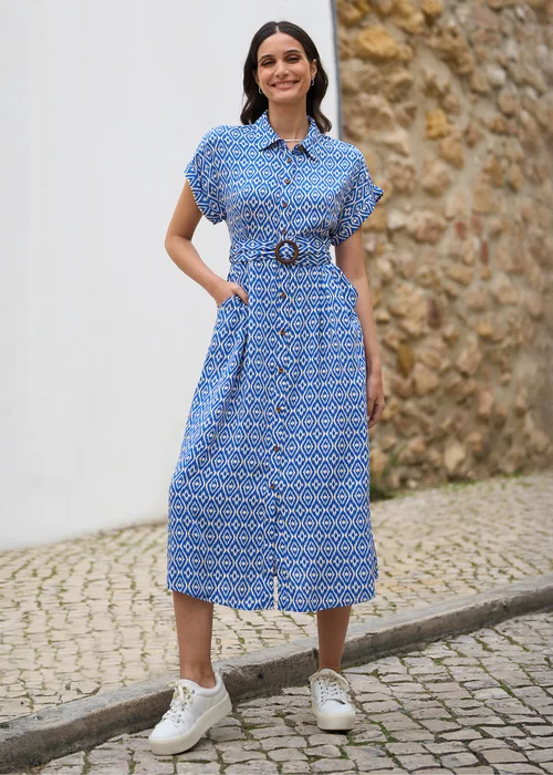 Yumi Blue Viscose Midi Shirt Dress With Matching Belt - 14 Image 1