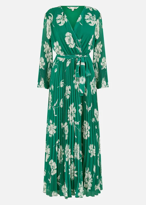 Yumi Green Floral Pleated Midi Wrap Long Sleeve Dress - 12 Image 3