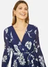 Yumi Navy Floral Pleated Midi Wrap Long Sleeve Dress - 18 Image 2
