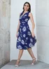 Yumi Navy Floral Print Stretch Mesh Dress With Pockets - 10 Image 1