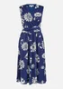 Yumi Navy Floral Print Stretch Mesh Dress With Pockets - 10 Image 3