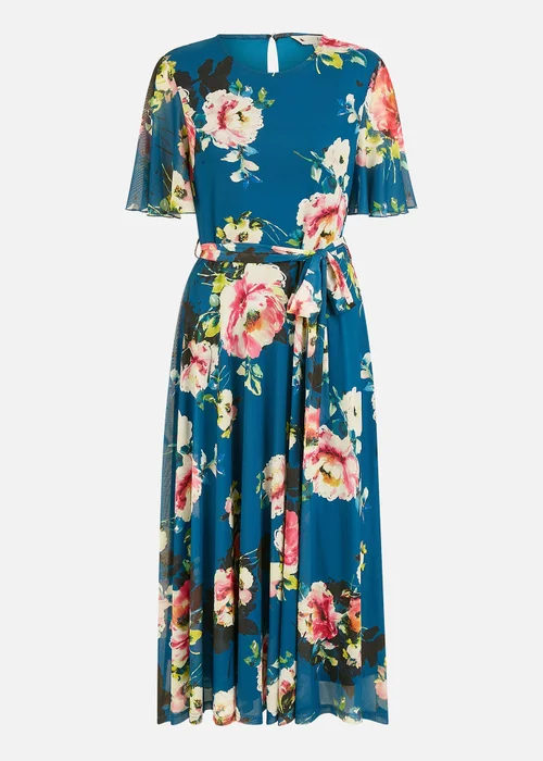 Yumi Green Mesh Floral Midi Dress With Angel Sleeves - 8 Image 3