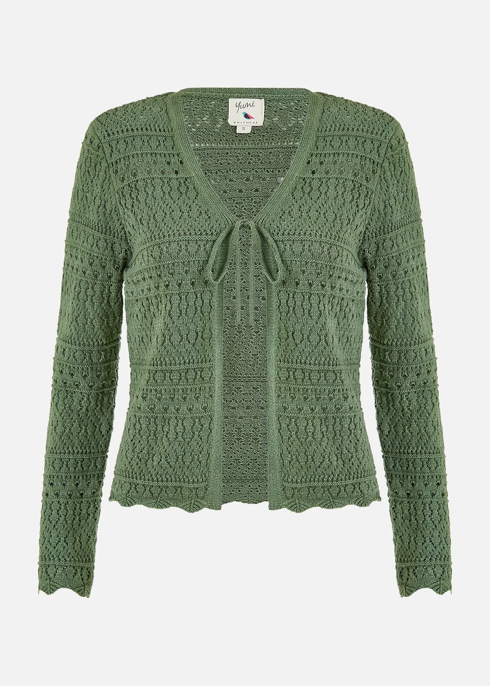 Yumi Green Crochet Tie Front Cardigan - Medium Image 3