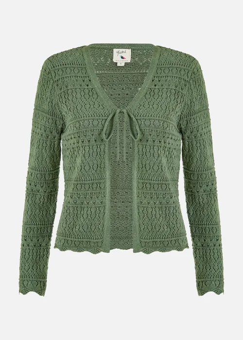 Yumi Green Crochet Tie Front Cardigan - Medium Image 3