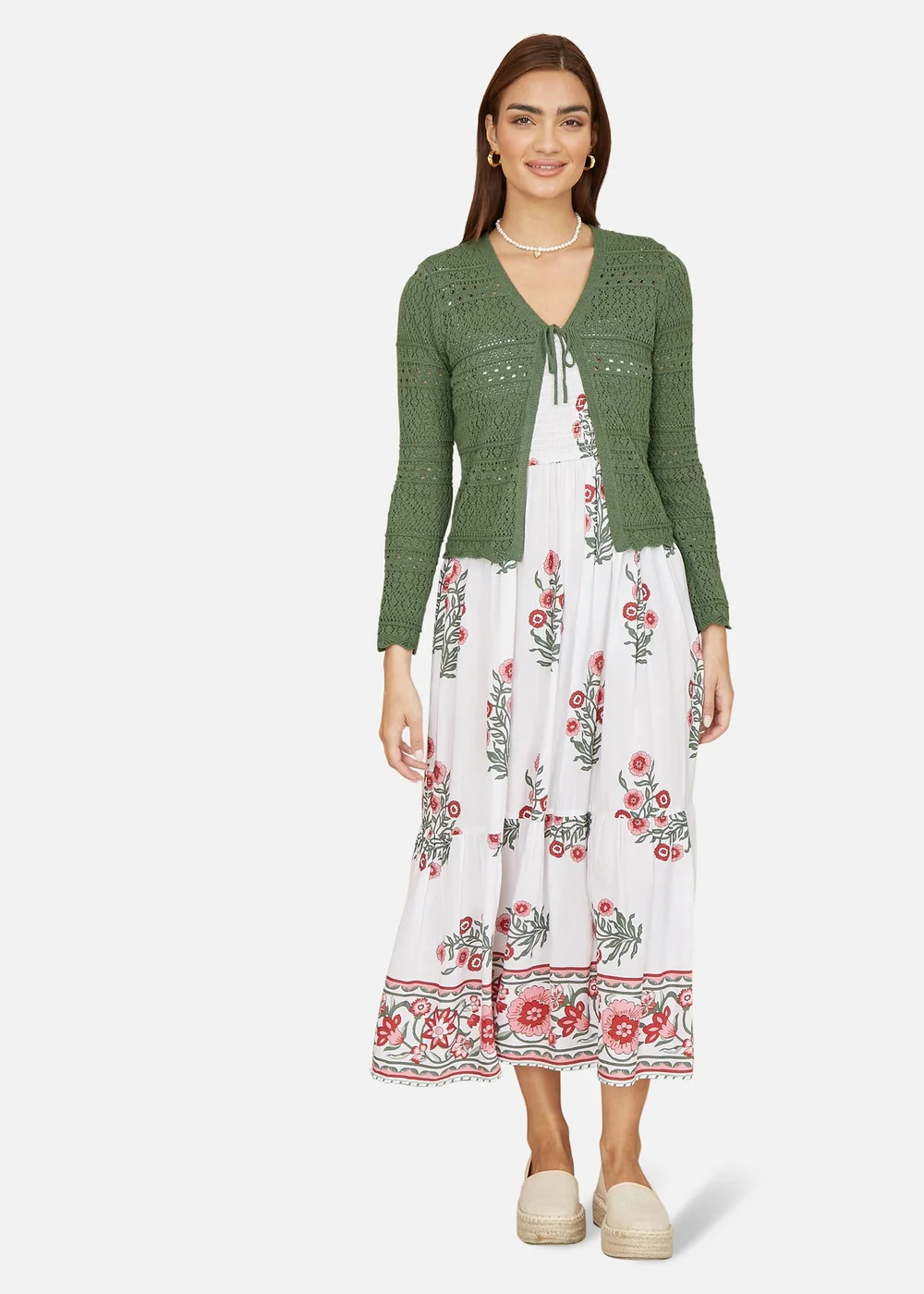 Yumi Green Crochet Tie Front Cardigan - Medium Image 1