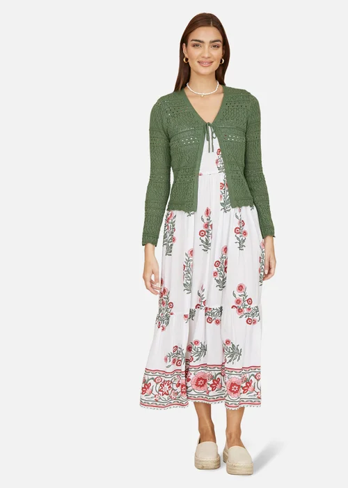 Yumi Green Crochet Tie Front Cardigan - Medium Image 1