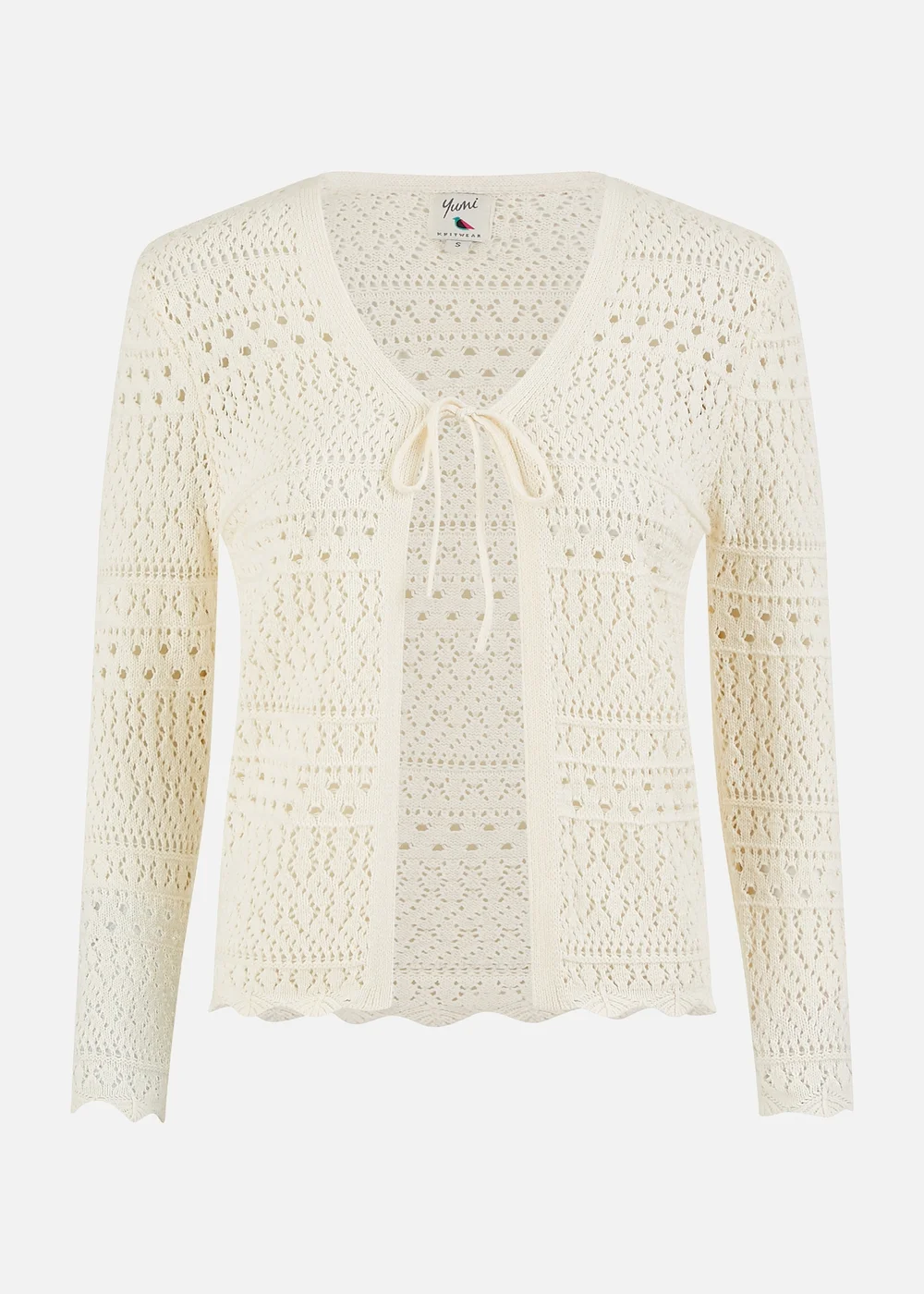Yumi Ivory Crochet Tie Front Cardigan - Medium Image 2