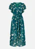 Yumi Green Floral Wrap Midi Dress With Frill Hem - 24 Image 3