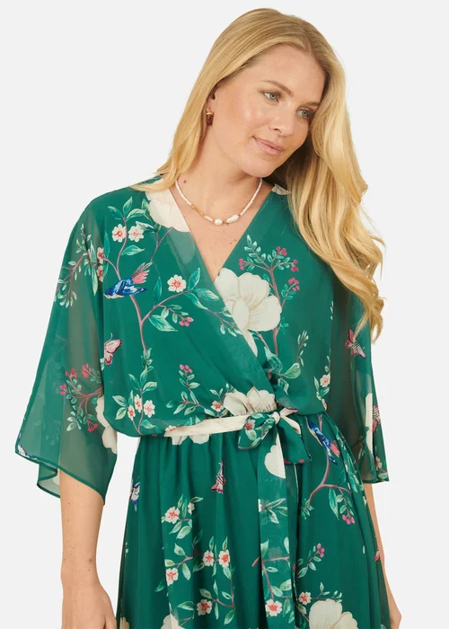 Yumi Green Bird & Floral Print Midi Wrap Dress - 24 Image 2