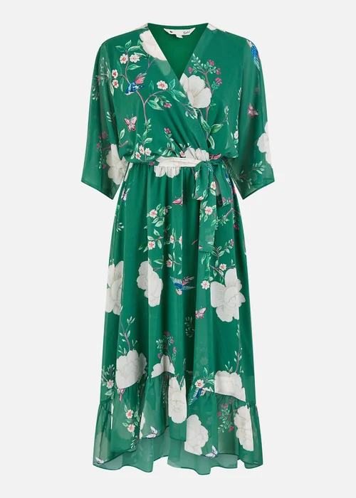 Yumi Green Bird & Floral Print Midi Wrap Dress - 24 Image 3