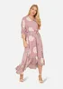 Yumi Pink Bird & Floral Print Midi Wrap Dress - 14 Image 1