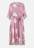 Yumi Pink Bird & Floral Print Midi Wrap Dress - 14 Image 3