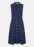 Yumi Navy Daisy Print Sleeveless Shirt Dress - 10 Image 3