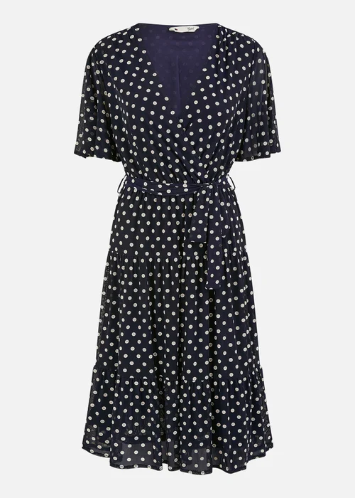 Yumi Navy Dot Print V-Neck Midi Skater Dress - 26 Image 3