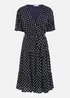 Yumi Navy Dot Print V-Neck Midi Skater Dress - 26 Image 3