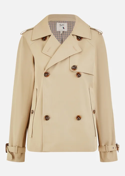 Yumi Beige Cropped Trench Jacket With Pockets & Check Lining - 10 Image 3