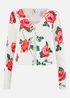 Yumi White Rose Print Cardigan With Tie Front - Small Image 2