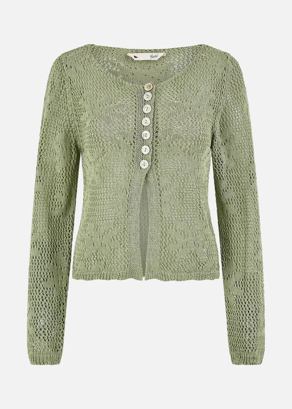 Yumi Green Flower Crochet Button Up Cardigan - Medium Image 2