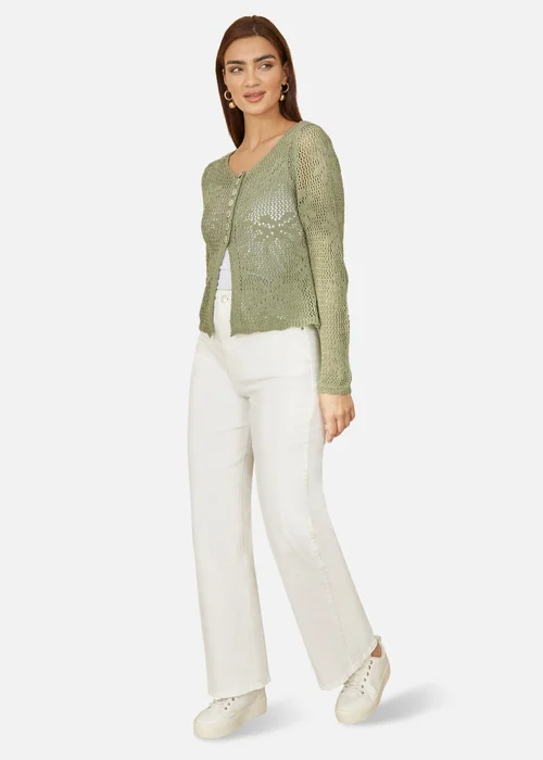 Yumi Green Flower Crochet Button Up Cardigan - Medium Image 1