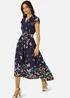 Yumi Navy Butterfly Print Dip Hem Midi Wrap Dress - 12 Image 1