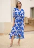 Yumi Navy Kimono Sleeves Midi Dip Hem Wrap Midi Dress - 8 Image 2