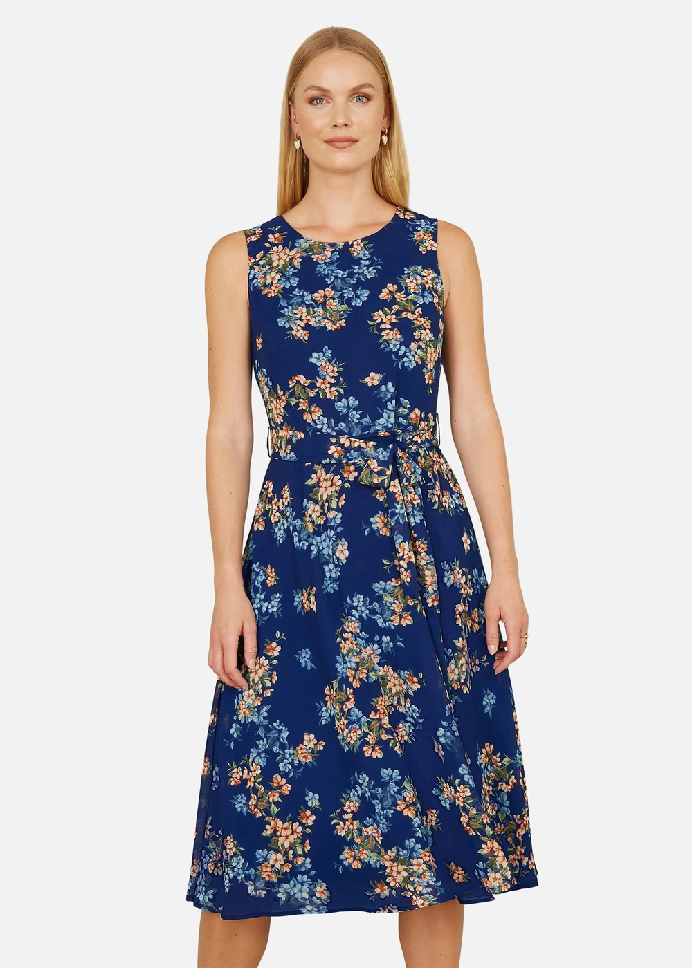 Yumi Navy Floral Skater Sleeveless Dress - 14 Image 2
