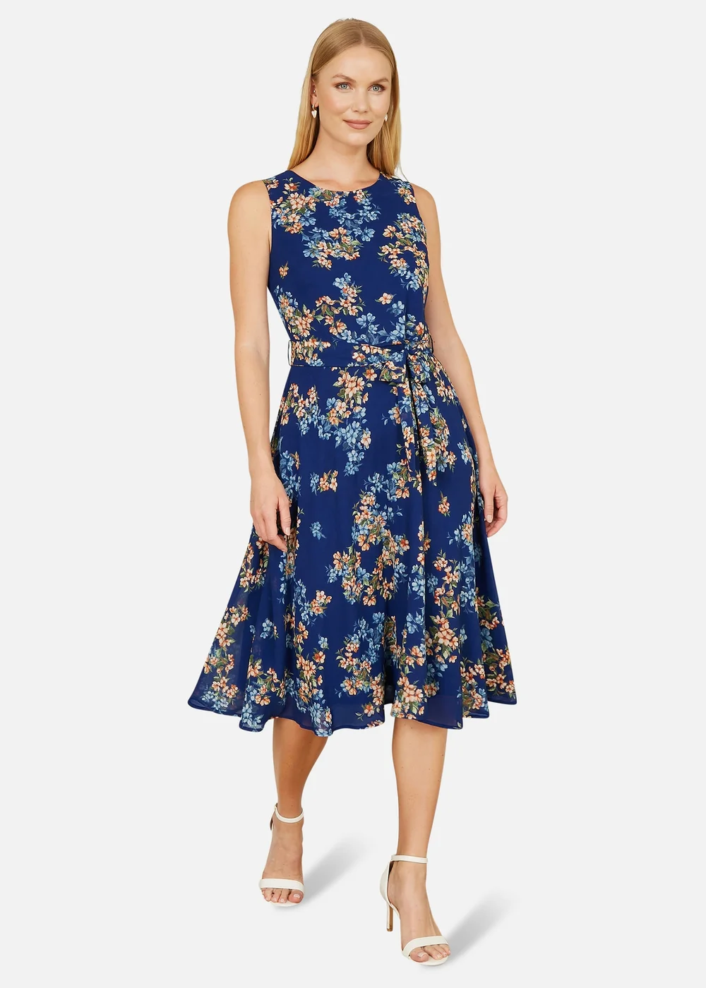Yumi Navy Floral Skater Sleeveless Dress - 14 Image 1