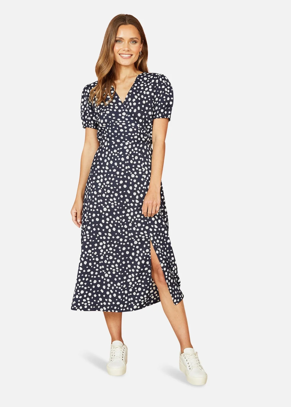 Yumi Navy Spot Midi Tea Dress - 12 Image 1