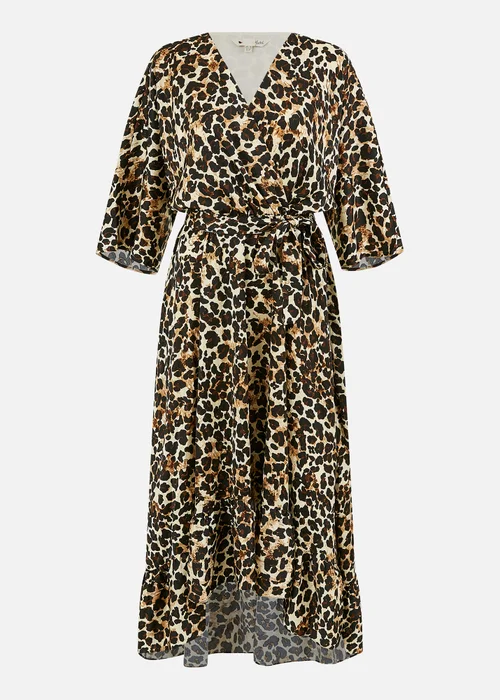 Yumi Brown Leopard Midi Wrap Dress With Kimono Sleeves - 12 Image 3