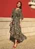 Yumi Brown Leopard Midi Wrap Dress With Kimono Sleeves - 12 Image 1