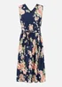 Yumi Navy Rose Printed Wrap Over Sleeveless Skater Dress - 10 Image 3