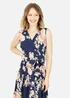 Yumi Navy Rose Printed Wrap Over Sleeveless Skater Dress - 10 Image 2