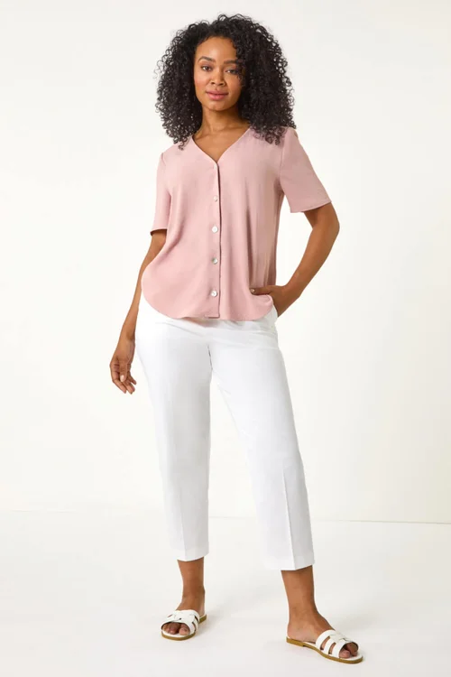Roman Light Pink Petite V-Neck Button Through Blouse - Size 14 Image 4