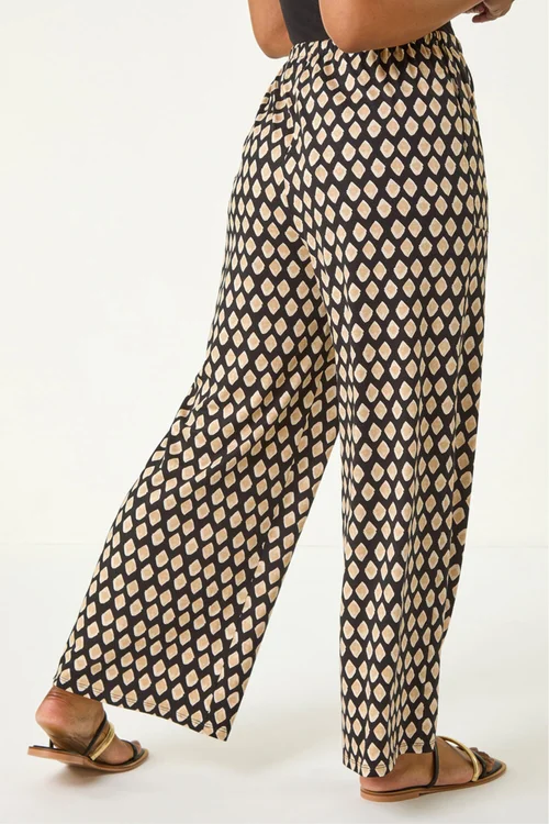 Roman Black Petite Geo Print Wide Leg Stretch Trouser - 16 Image 3