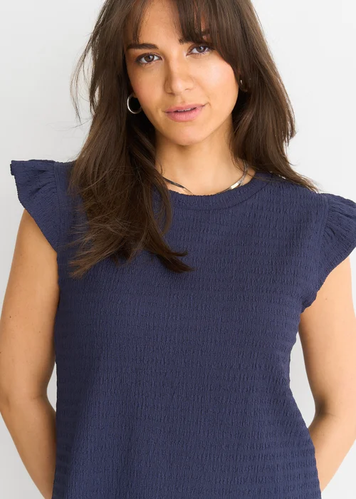 Gini London Dark Blue Frill Sleeves Textured Oversized Top - S/M Image 3