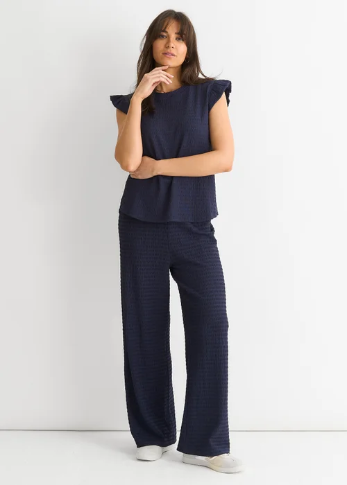 Gini London Dark Blue Frill Sleeves Textured Oversized Top - S/M Image 4