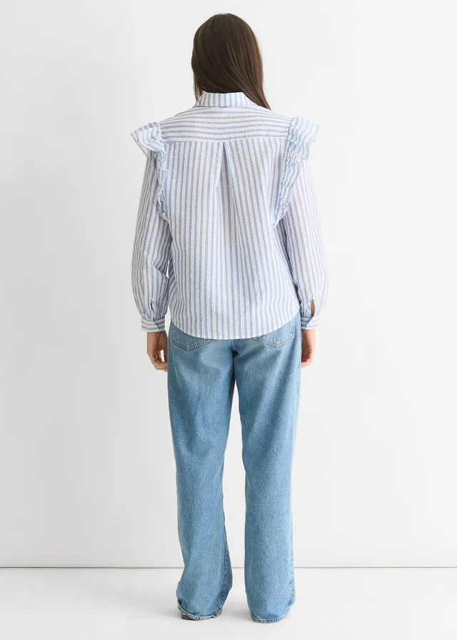 Gini London Stripe Frill Cotton Shirt