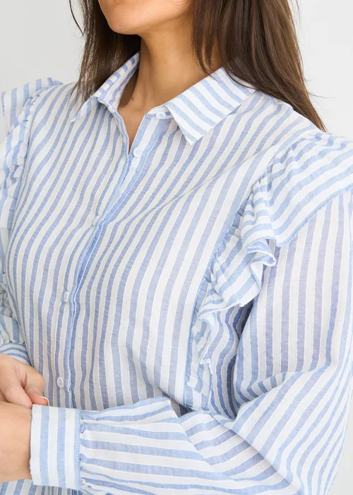 Gini London Stripe Frill Cotton Shirt - S/M Image 3