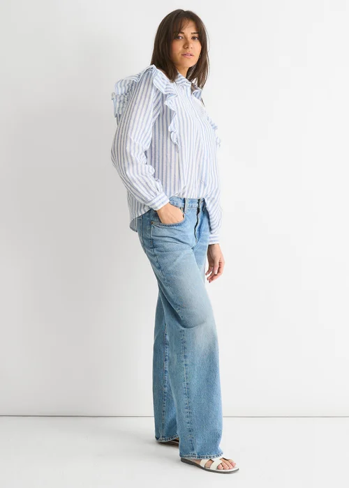 Gini London Stripe Frill Cotton Shirt - S/M Image 4