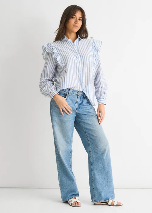 Gini London Stripe Frill Cotton Shirt - S/M Image 1
