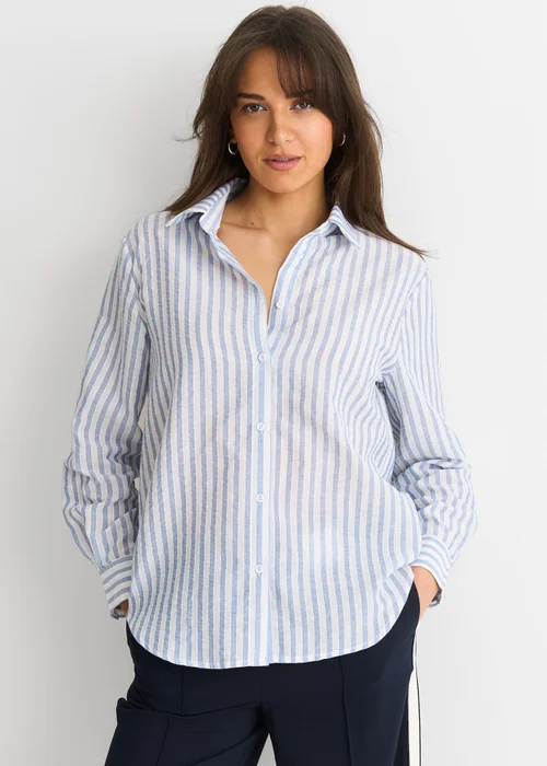 Gini London Blue Linen Oversized Stripe Shirt - M/L Image 3