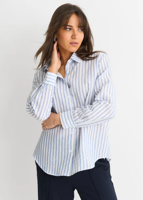 Gini London Blue Linen Oversized Stripe Shirt - M/L Image 4