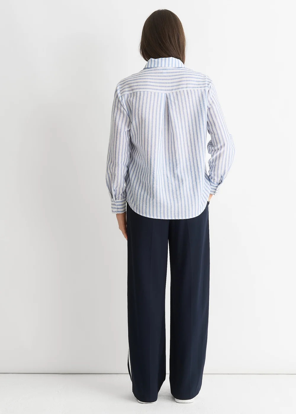 Gini London Blue Linen Oversized Stripe Shirt - M/L Image 2