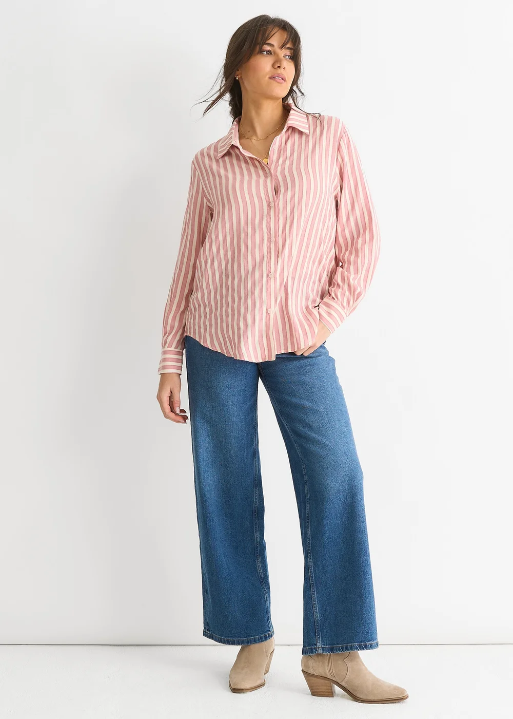 Gini London Blush Stripe Oversized Shirt - L/XL Image 1