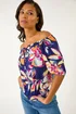 Roman Navy Floral Print Bardot Stretch Top - Size 18 Image 2
